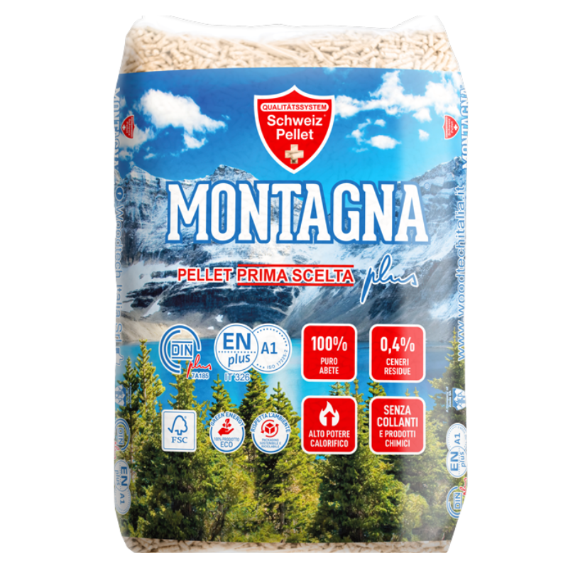 Pellet Montagna Super Premium Abete – Pallet 72 Sacchi da 15 kg – 1080 kg